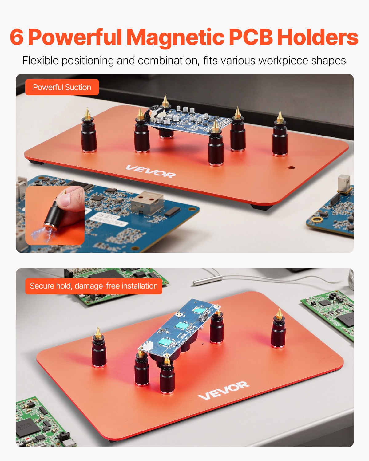 VEVOR Estación de Soldadura Magnética Tercera Mano con 4 Brazos Flexibles, 6 Soportes para Pilares de PCB y Pistola de Aire Caliente de 360 Grados, Base para Trabajos de Reparación Electrónica
