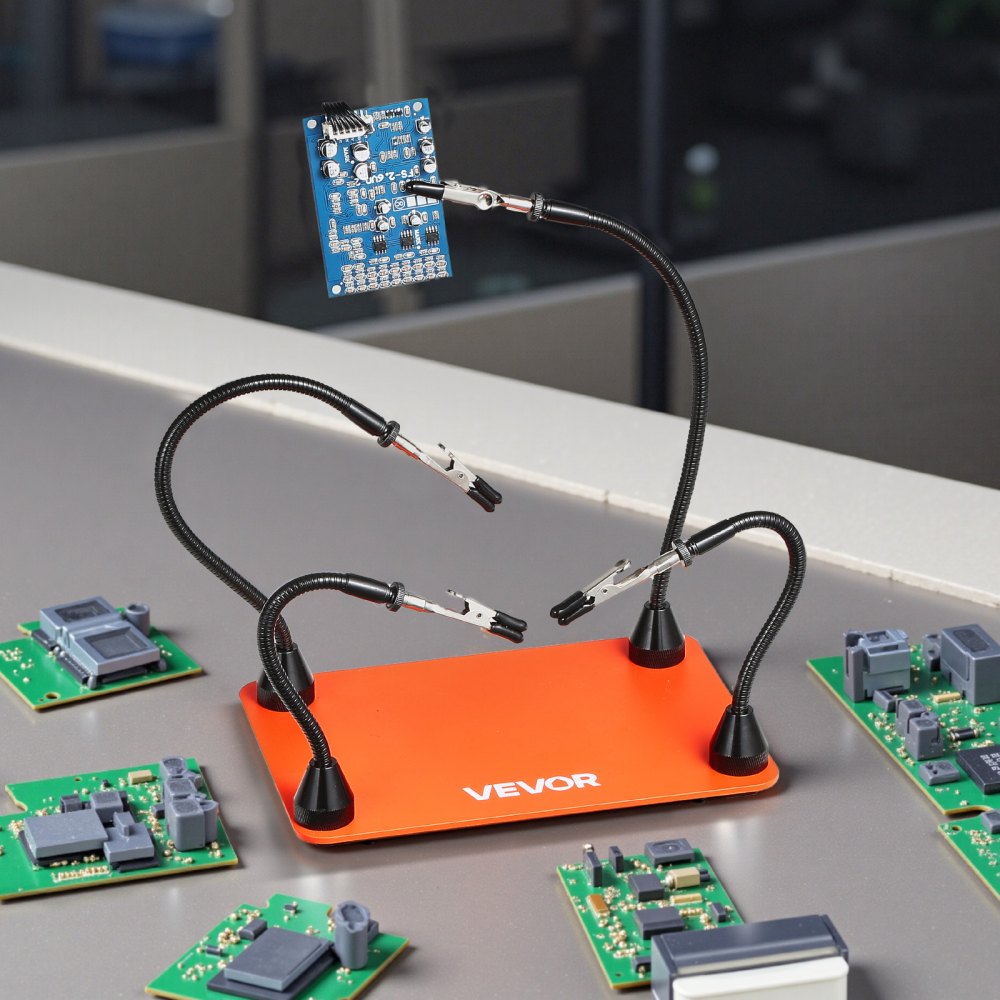 VEVOR Estación de Soldadura Magnética, Herramienta de Tercera Mano con 4 Brazos Flexibles, Pinzas de Cocodrilo y Base Acero Resistente y Antideslizante, a Reparaciones Electrónicas, Manualidades