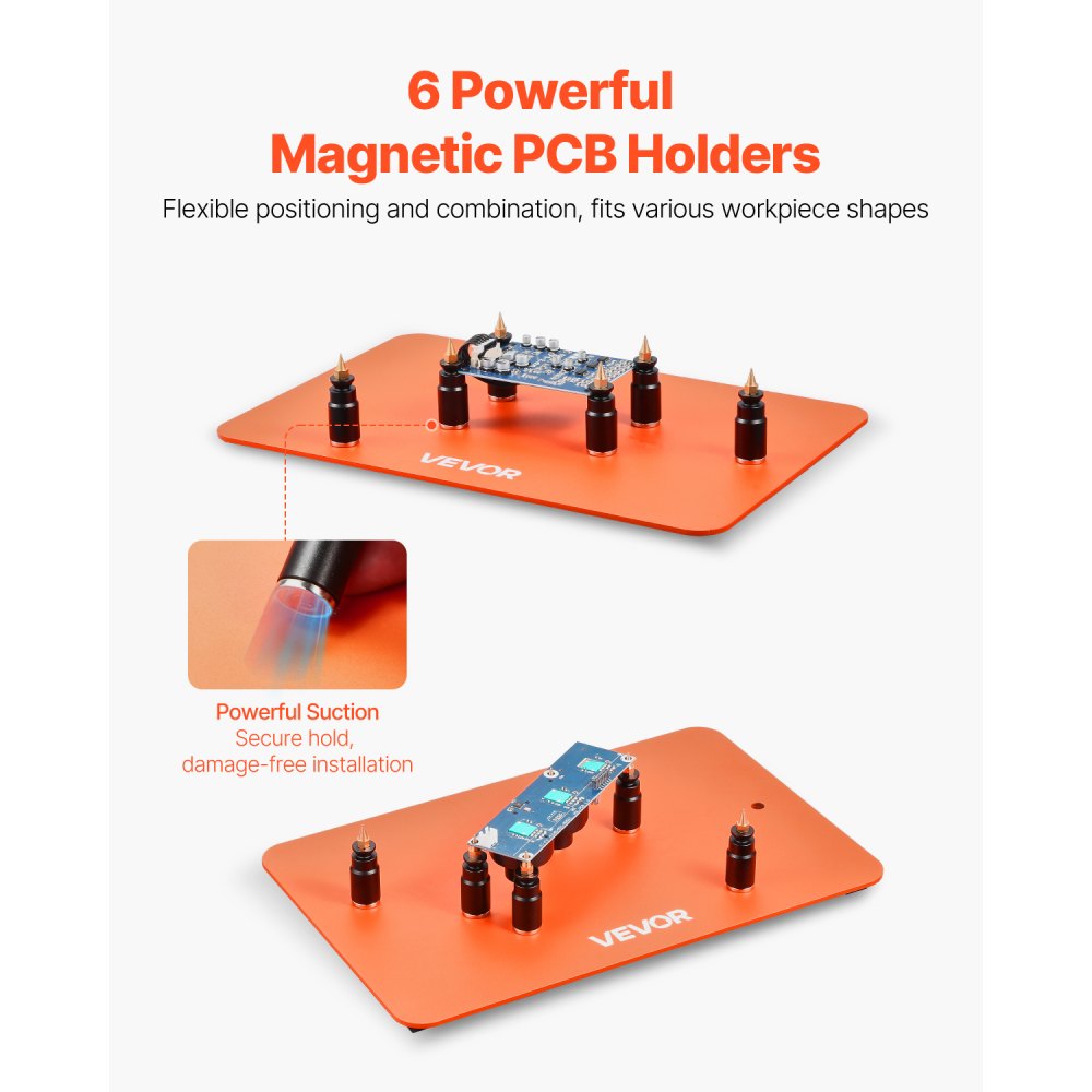 VEVOR Estación de Soldadura Magnética de Tercera Mano 2 en 1, con Lámpara de Aumento LED 3X y 5 Brazos Flexibles, 6 Soportes para PCB, para Reparaciones Electrónicas, Manualidades y Pasatiempos