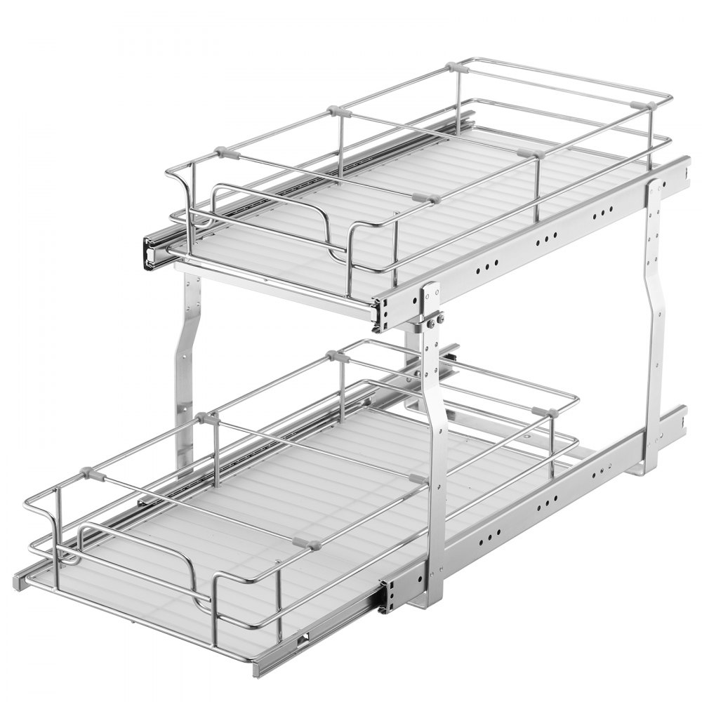 VEVOR Organizador de Gabinete Extraíble 305x533x381 mm Estantes de Despensa Deslizables de Alta Resistencia, de Acero Cromado para Gabinete de Cocina Baño, Tamaño de Instalación 343x558x457 mm