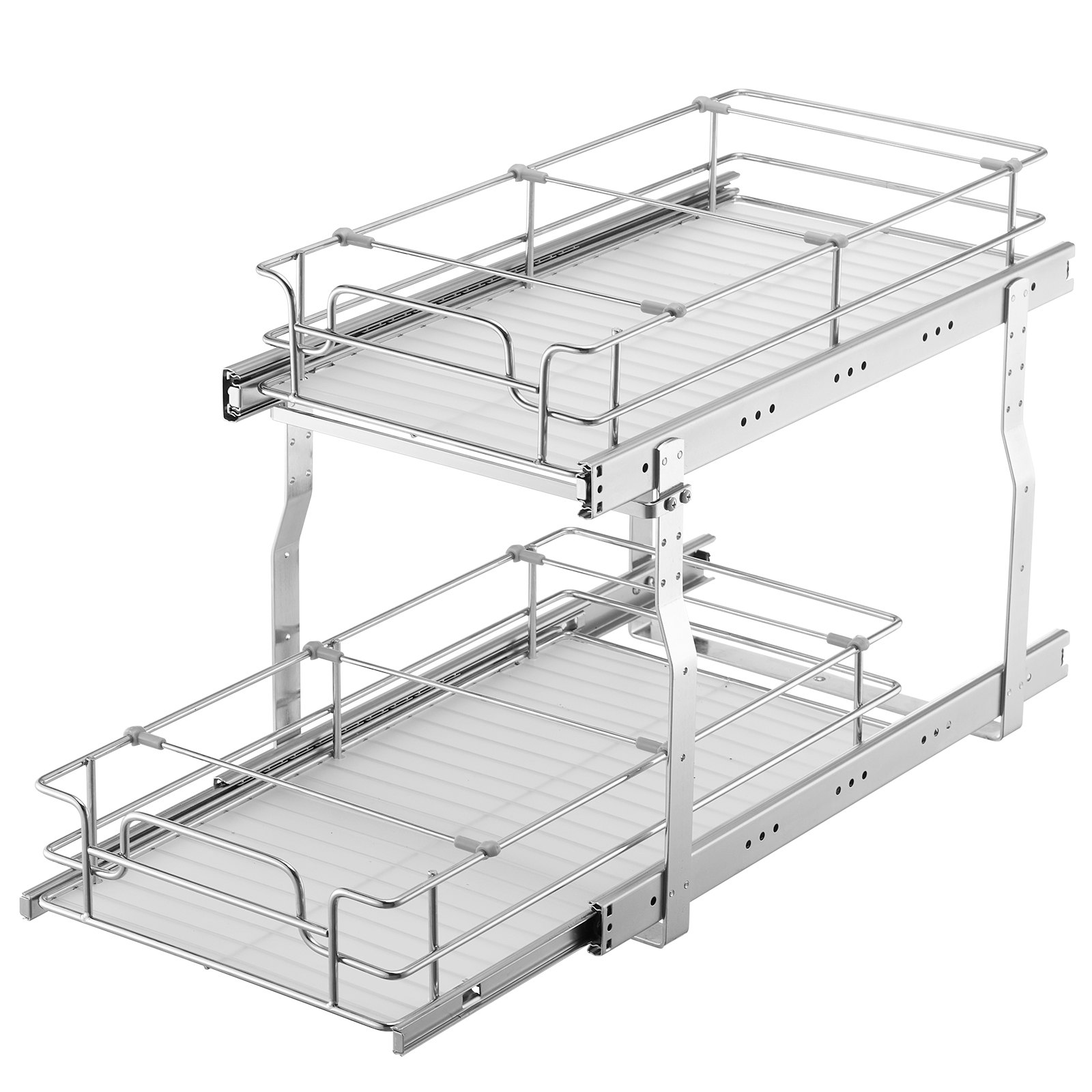 VEVOR Organizador de Gabinete Extraíble 305x533x381 mm Estantes de Despensa Deslizables de Alta Resistencia, de Acero Cromado para Gabinete de Cocina Baño, Tamaño de Instalación 343x558x457 mm