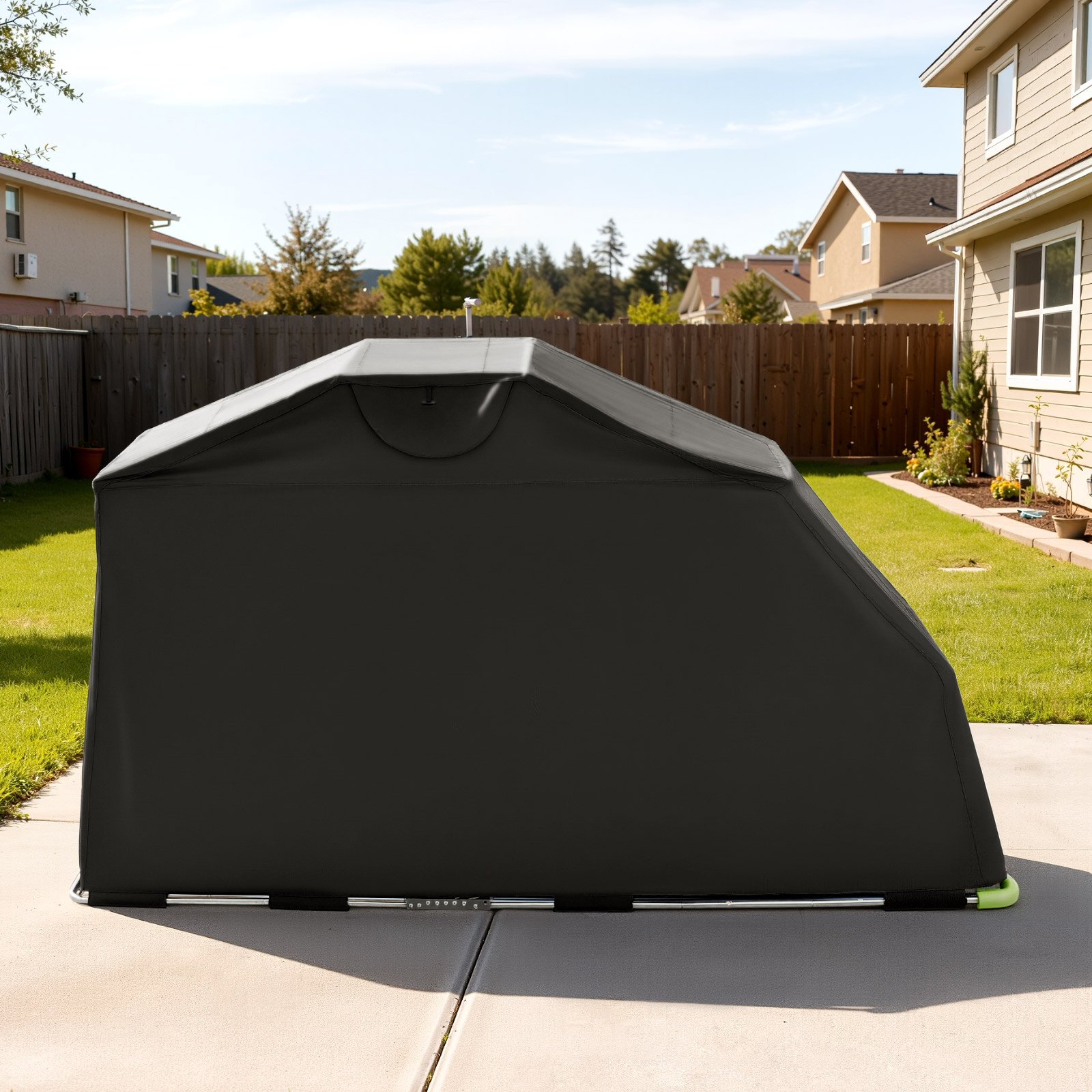 VEVOR Refugio para Motocicleta con Cerradura de Seguridad, Carpa Abatible Oxford 600D, Resistente a la Intemperie y al Desgarro, con Ventanas de Ventilación, 2790 x 1095 x 1600 mm, Color Negro