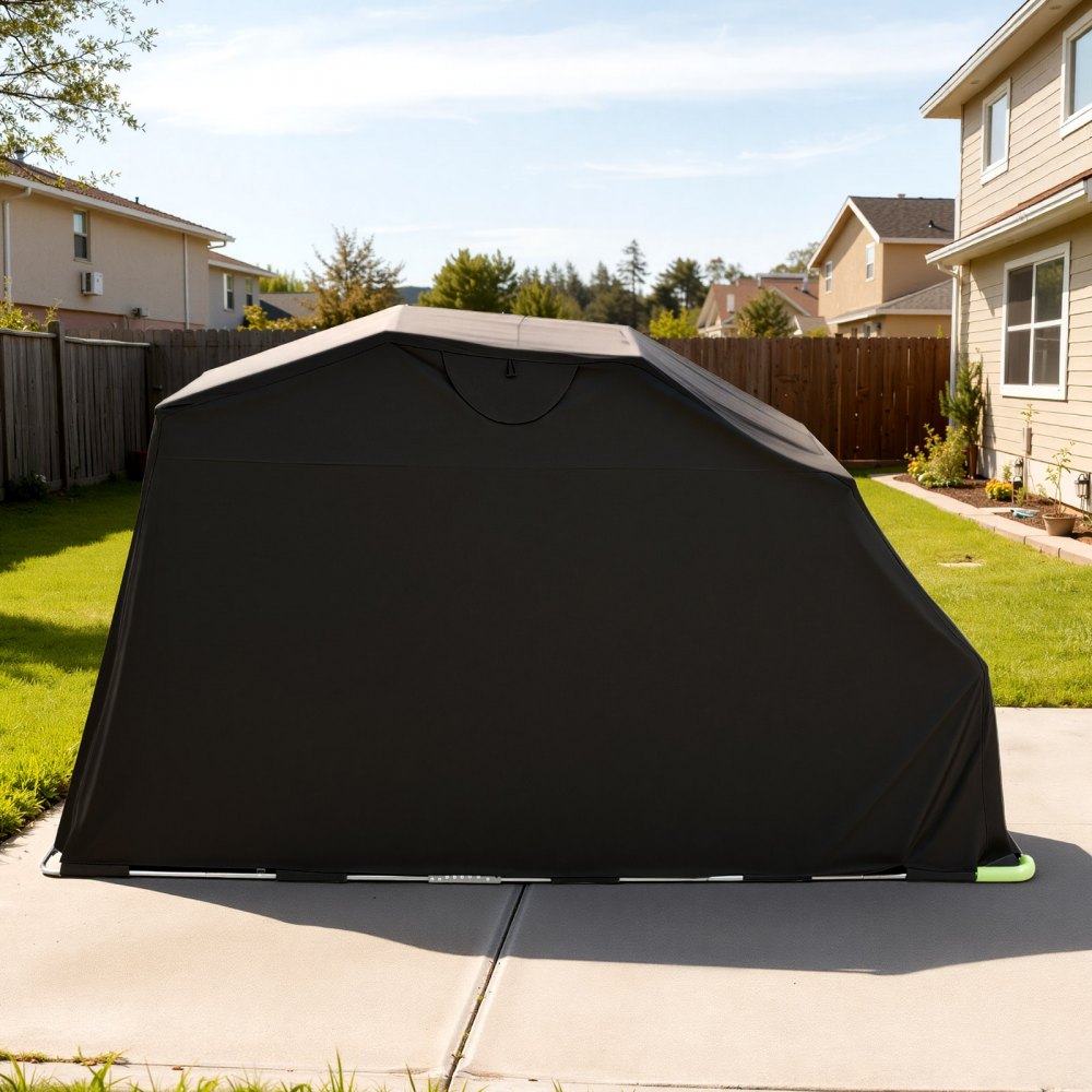 VEVOR Refugio para Motocicleta con Cerradura de Seguridad, Carpa Abatible Oxford 600D, Resistente a la Intemperie y la Corrosión, con Ventanas de Ventilación, 340 x 137 x 190 cm, Color Negro