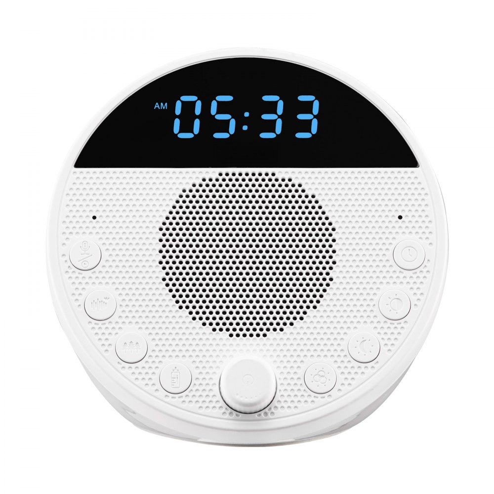 VEVOR Máquina de Ruido Blanco 5 en 1, 18 Pistas de Música y Luz Nocturna de 7 Colores, 2 Alarmas, Apagado Automático y Función de Memoria, Temporizador de 30/60/90 Minutos, 109 x 85 x 104 mm