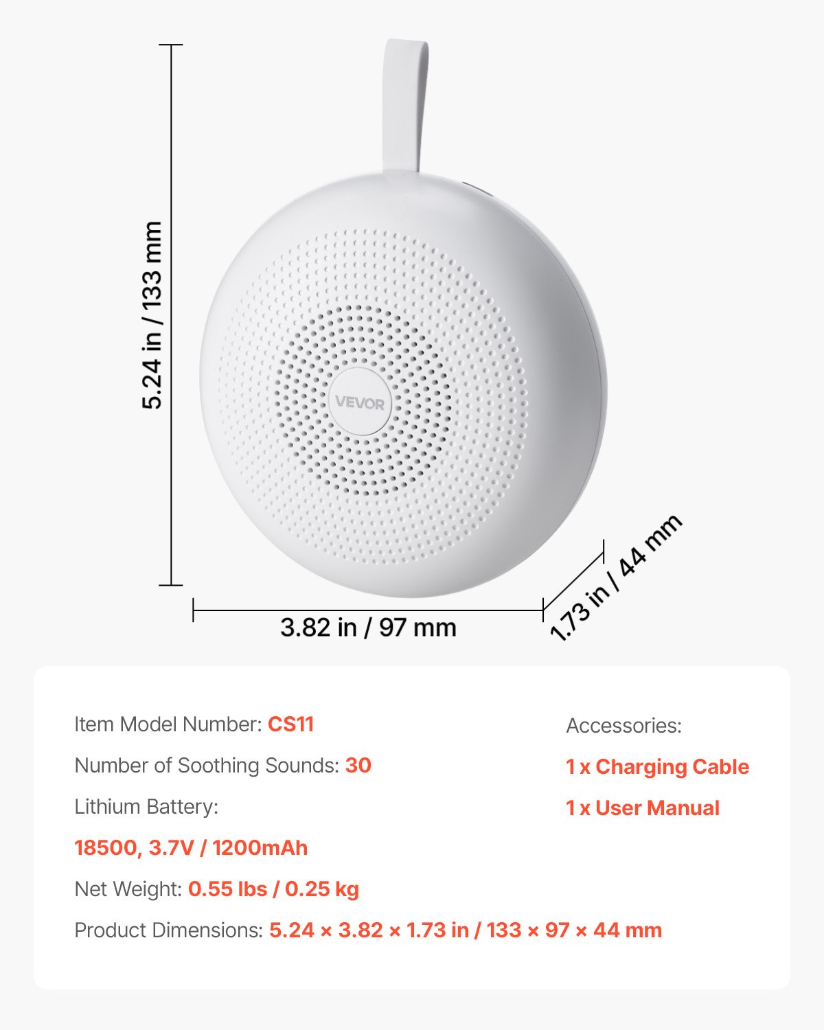 VEVOR Máquina de Ruido Blanco 3 en 1, 30 Pistas de Música, Apagado Automático, Luz de Anillo Suave y Función de Memoria, Generador de Ruido, Temporizador de 30/60/90 Minutos, 133 x 97 x 44 mm