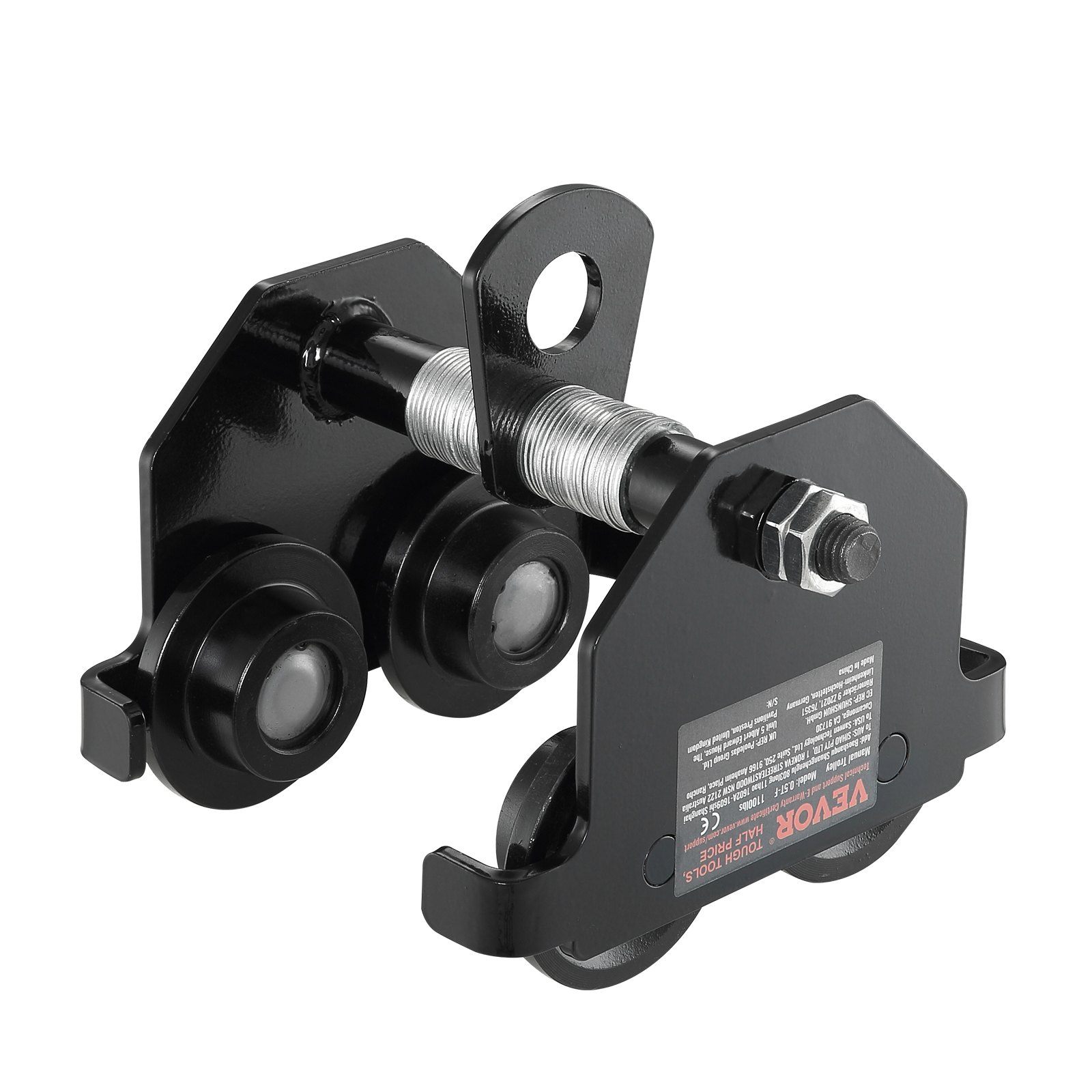 VEVOR Carro de Polipasto Capacidad de Carga de 0,5 T Carro de Viga de Empuje Ancho Ajustable 63,5-139,7 mm Carro de Polipasto de Garaje de Acero de Aleación con Ruedas para Vigas en I Rectas y Curvas