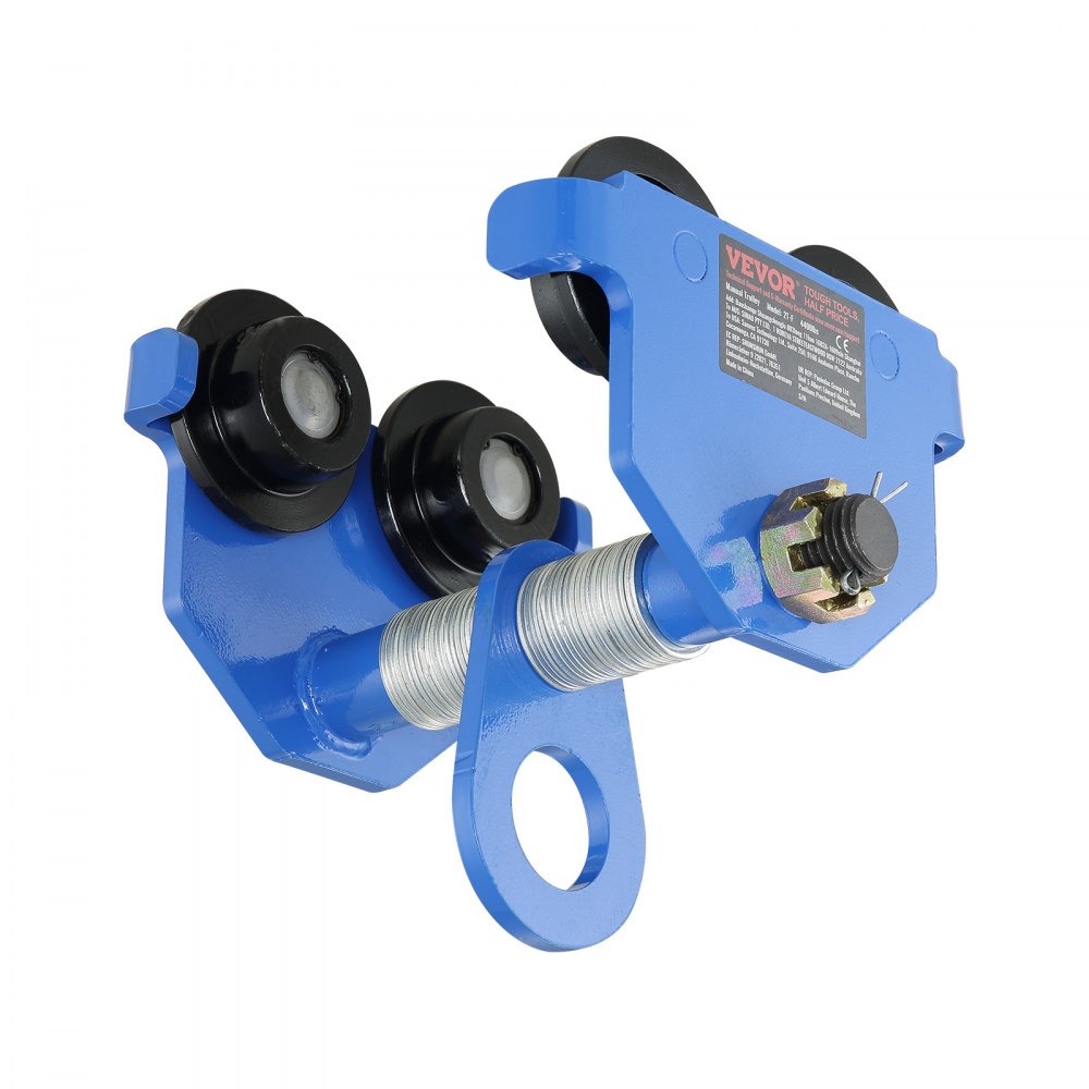 VEVOR Carro Manual con Ruedas Dobles, Carga de 1 T, Ajustable para Ancho de Brida de Viga en I de 63,5-177,8 mm, Polipasto de Garaje de Acero de Aleación Resistente para Vigas en I Rrectas y Curvas