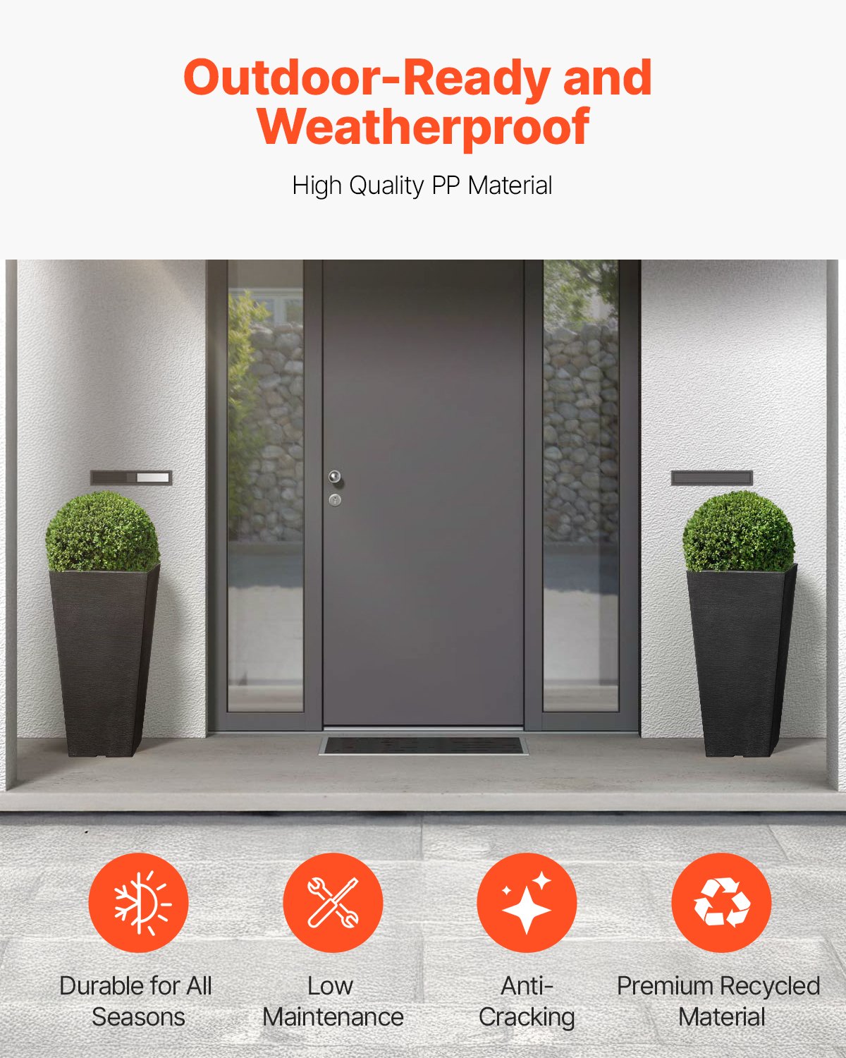 VEVOR Jardineras Altas de 570 mm 2 Piezas Jardineras Grandes para Plantas Jardineras Cuadradas Cónicas para Porche Delantero Macetas para Plantas de Árboles Diseño Moderno Drenaje Incorporado, Negro