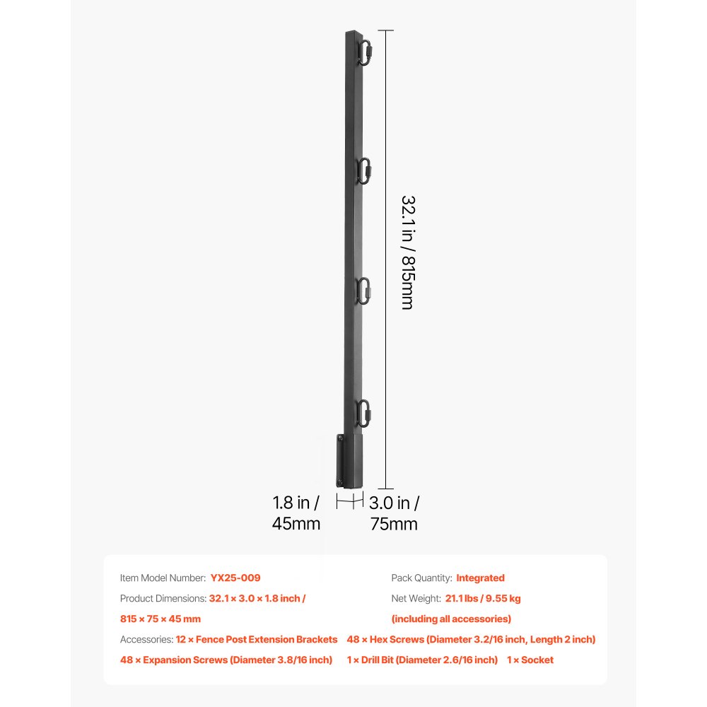 VEVOR Brazo de Extensión de Alambre de Púas, 12 Paquetes Extensores de Postes de Cerca de 815 mm, Extensor de Columna Cuadrada de Cerca de Acero Resistente para Evitar que Las Mascotas Salten