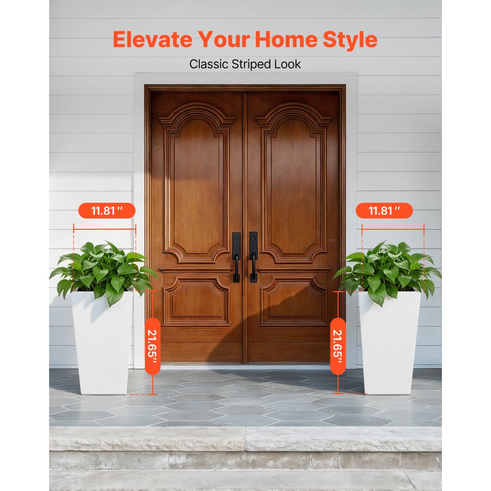 VEVOR Macetas Altas para Plantas 550 mm, Paquete de 2 Piezas, Maceteros Grandes para Interior y Exterior, Cónico Cuadrado, con Depósito, Diseño Moderno, Plástico, Decoración para Jardín Hogar, Blanco