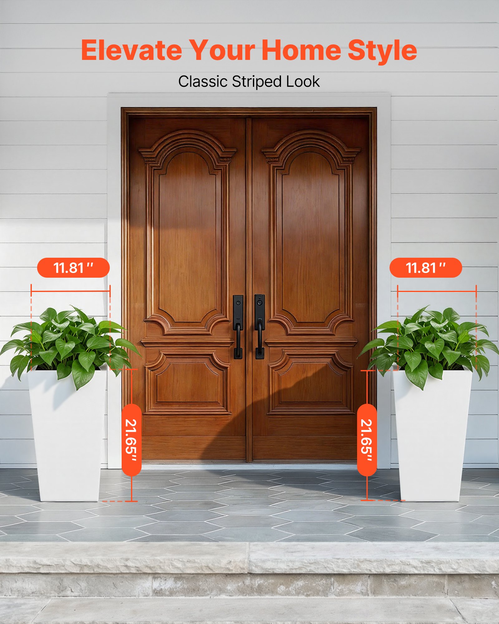 VEVOR Macetas Altas para Plantas 550 mm, Paquete de 2 Piezas, Maceteros Grandes para Interior y Exterior, Cónico Cuadrado, con Depósito, Diseño Moderno, Plástico, Decoración para Jardín Hogar, Blanco