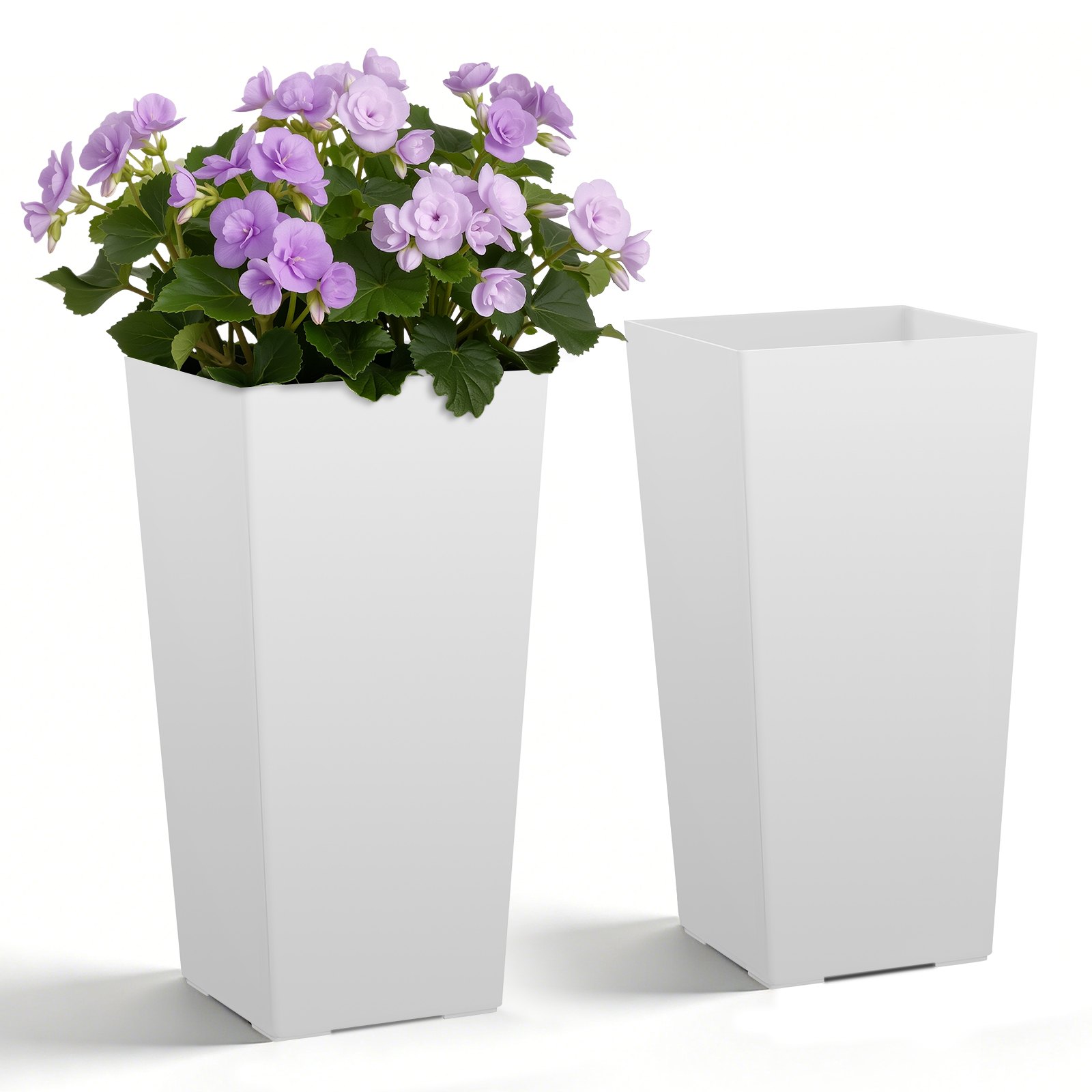 VEVOR Macetas Altas para Plantas 550 mm, Paquete de 2 Piezas, Maceteros Grandes para Interior y Exterior, Cónico Cuadrado, con Depósito, Diseño Moderno, Plástico, Decoración para Jardín Hogar, Blanco