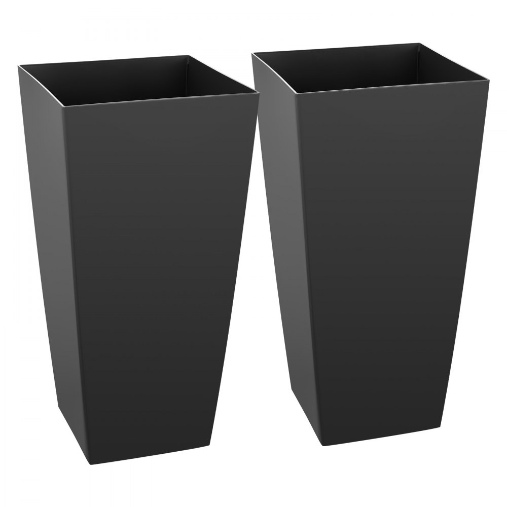 VEVOR Macetas Altas para Plantas 655 mm, Juego de 2 Piezas, Maceteros Grandes para Interior y Exterior, Cónico Cuadrado, con Ruedas Depósito Drenaje, Decoración para Jardín Porche Salón Oficina, Negro