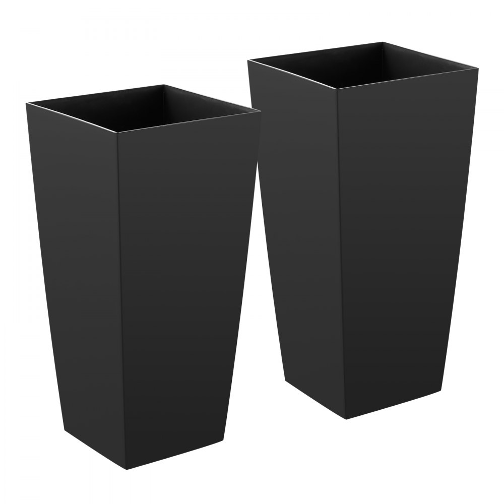 VEVOR Macetas Altas para Plantas 655 mm, Juego de 2 Piezas, Maceteros Grandes para Interior y Exterior, Cónico Cuadrado, con Ruedas Depósito Drenaje, Decoración para Jardín Porche Salón Oficina, Negro