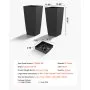 VEVOR Macetas Altas para Plantas 655 mm, Juego de 2 Piezas, Maceteros Grandes para Interior y Exterior, Cónico Cuadrado, con Ruedas Depósito Drenaje, Decoración para Jardín Porche Salón Oficina, Negro