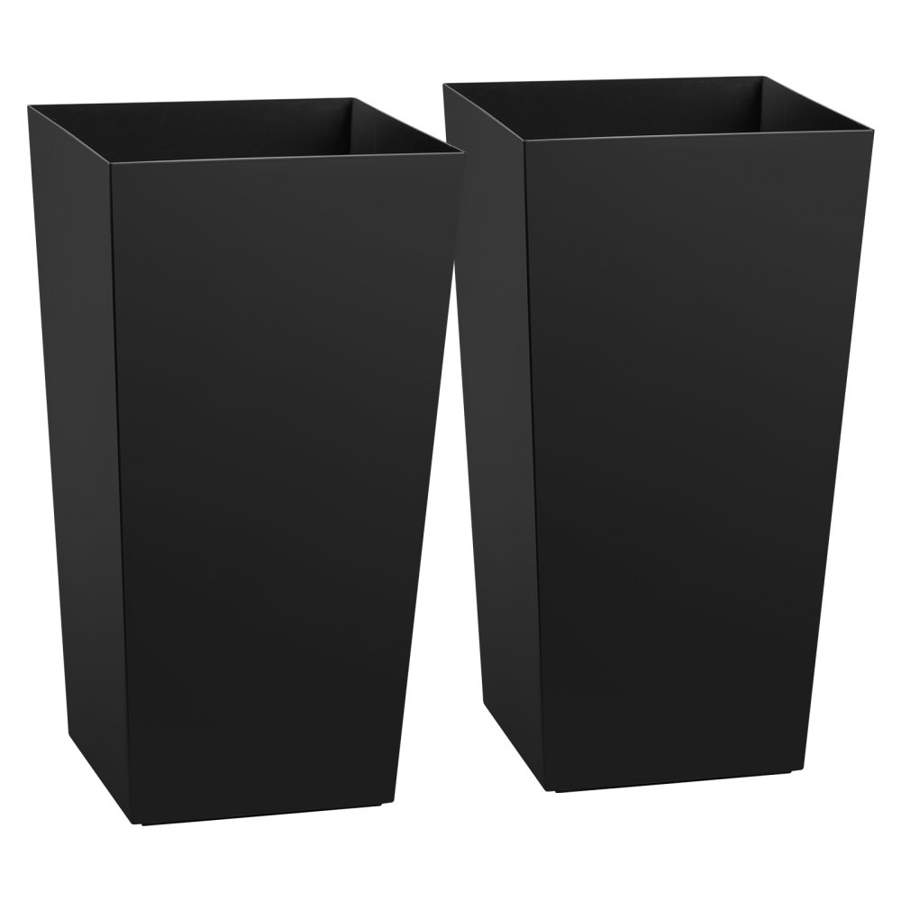 VEVOR Macetas Altas para Plantas 750 mm, Paquete de 2 Piezas, Maceteros Grandes para Interior y Exterior, Cónico Cuadrado con Ruedas Depósito Tapón de Drenaje, Plástico, para Jardín Patio Salón, Negro