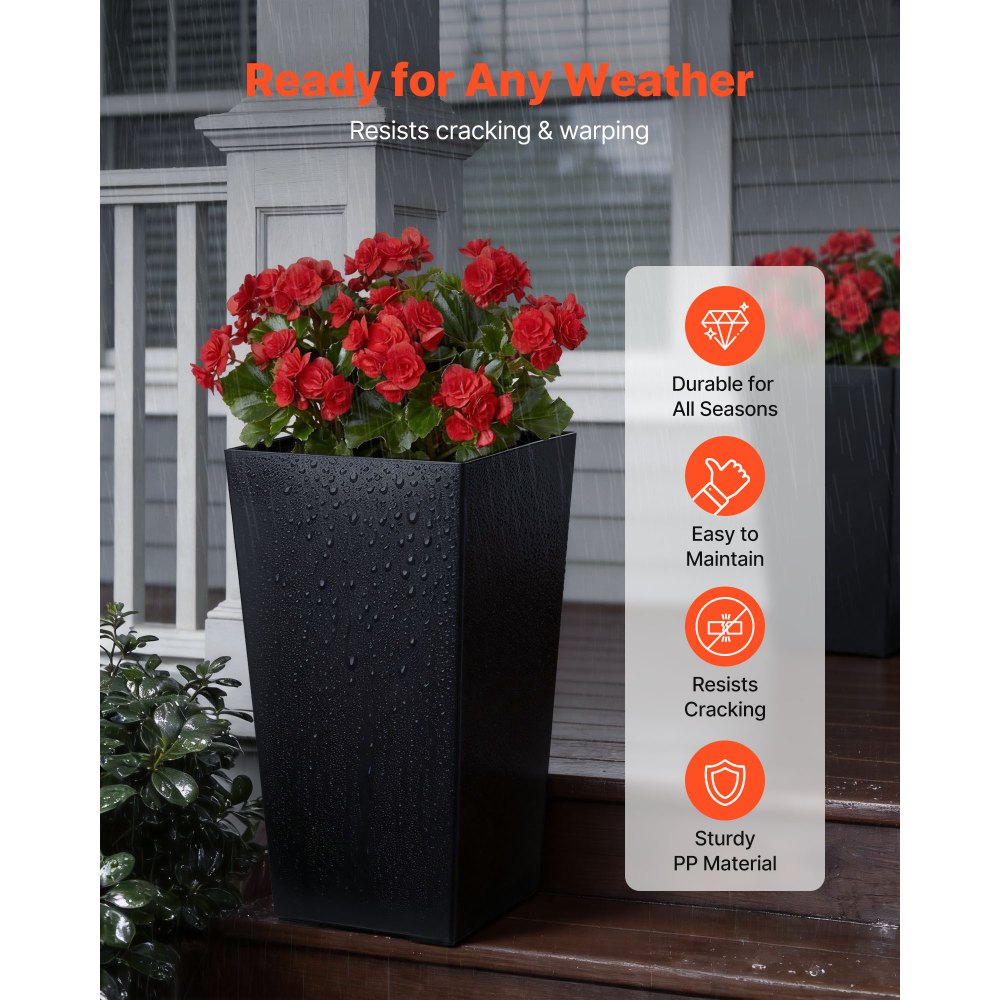 VEVOR Macetas Altas para Plantas 550 mm, Paquete de 2 Piezas, Maceteros Grandes para Interior y Exterior, Cónico Cuadrado, Diseño Moderno, con Depósito, Plástico, para Jardín Patio Salón, Color Negro