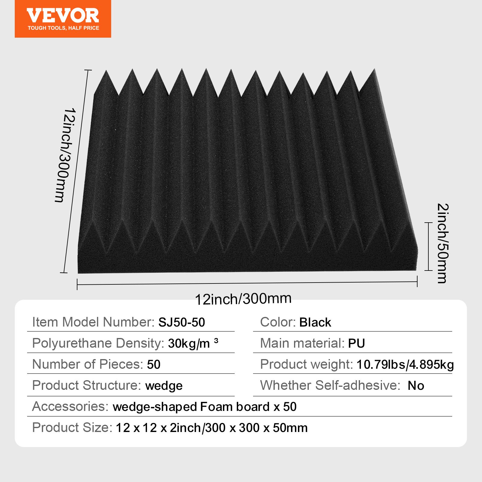 VEVOR Paneles de Espuma Acústica 30,5 x 30,5 x 5 cm, Paneles de Pared Insonorizados de Alta Densidad, Absorbentes de Sonido a Paredes y Techos Estudios, 50 uds