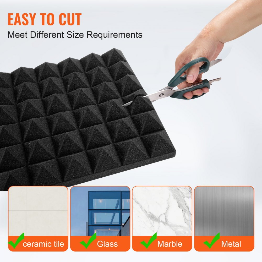 VEVOR Paneles de Espuma Acústica, 30,5 x 30,5 x 5 cm Insonorizados Piramidales, Paneles Absorbentes Sonido para Paredes y Techos de Estudios, Negro, 24 uds