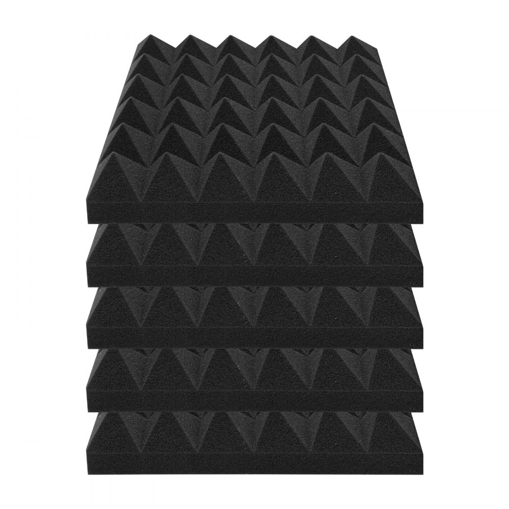 VEVOR Paneles de Espuma Acústica, 30,5 x 30,5 x 5 cm Insonorizados Piramidales, Paneles Absorbentes Sonido para Paredes y Techos de Estudios, Negro, 24 uds