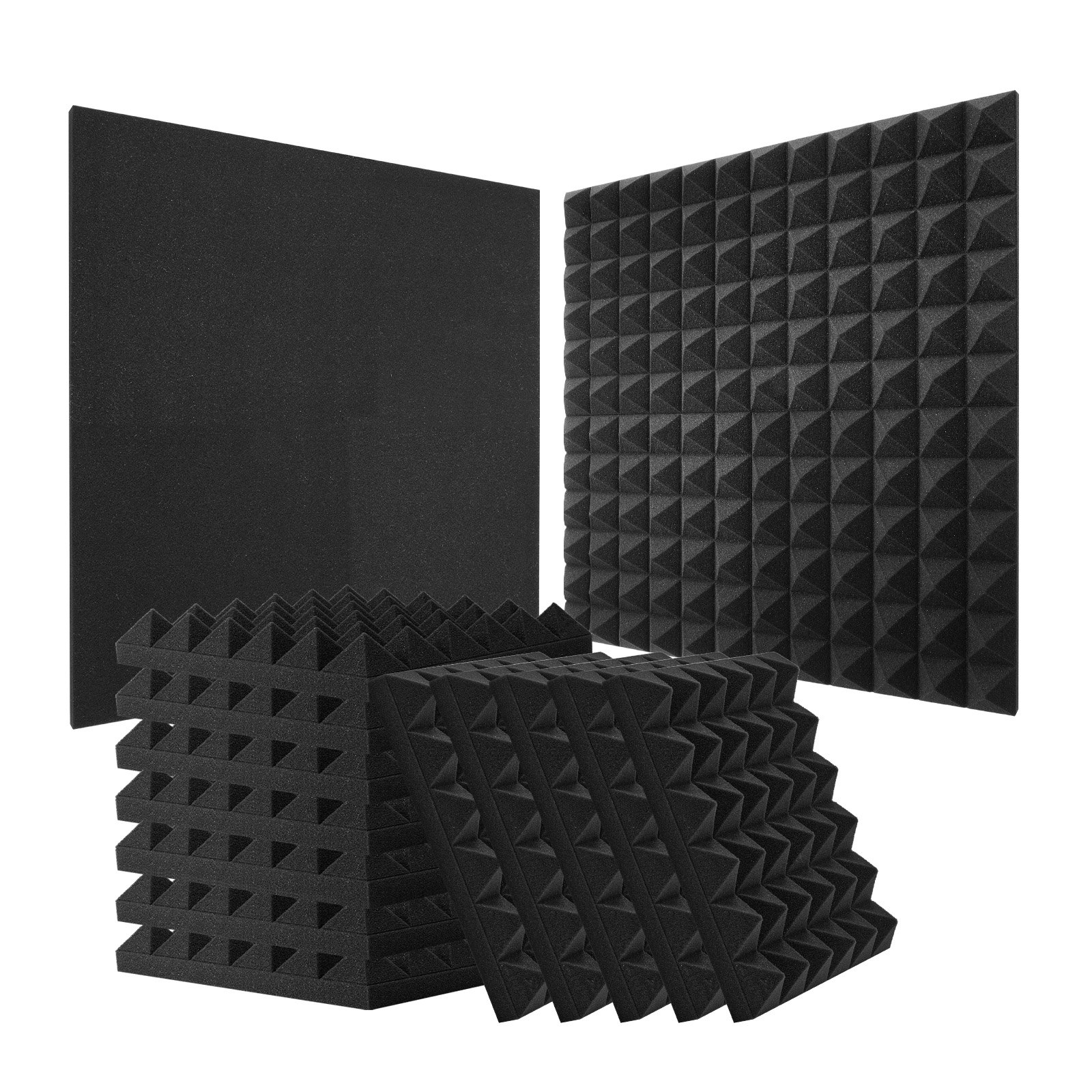 VEVOR Paneles de Espuma Acústica, 30,5 x 30,5 x 5 cm Insonorizados Piramidales, Paneles Absorbentes Sonido para Paredes y Techos de Estudios, Negro, 24 uds