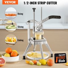 VEVOR Cortador de Verduras Profesional Manual Comercial de Acero Inoxidable con Cuchilla de 1,27 cm Cortador de Patatas Cortadora Multifunción de Frutas con 2 Cuchillas de Repuesto para Cocinas