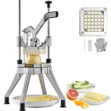 VEVOR Cortador de Verduras Profesional Manual Comercial de Acero Inoxidable con Cuchilla de 1,27 cm Cortador de Patatas Cortadora Multifunción de Frutas con 2 Cuchillas de Repuesto para Cocinas