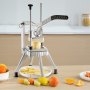 Picadora de frutas y verduras VEVOR en una encimera de cocina con frutas picadas y enteras alrededor.