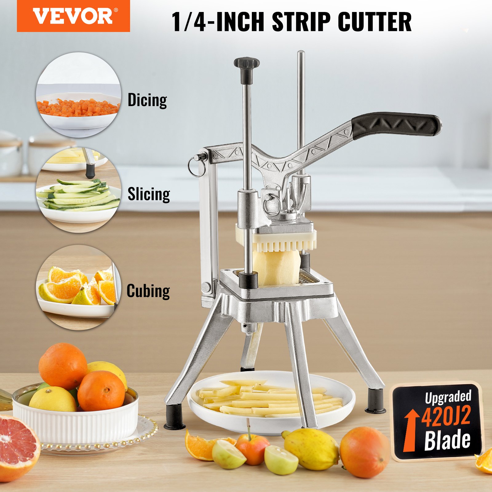 Picadora de frutas y verduras VEVOR: corta en rodajas, cubitos y cubos con cuchilla 420j2 mejorada.