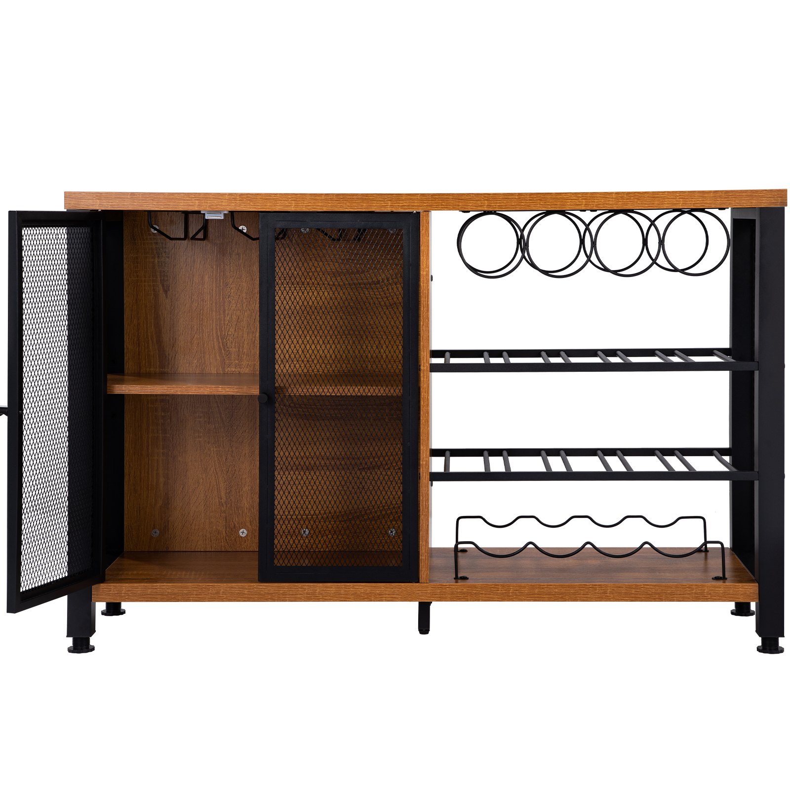 VEVOR Gabinete de Bar Industrial Capacidad 330lbs Gabinetes de Bar 120x34,5x76,2cm Gabinete de Barra de Vino con Soportes para Copas de Vino Puerta de Malla Metálica para Cocina, Dormitorio y Estudio