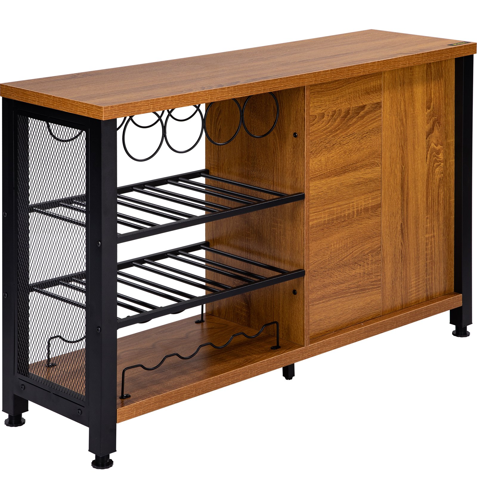 VEVOR Gabinete de Bar Industrial Capacidad 330lbs Gabinetes de Bar 120x34,5x76,2cm Gabinete de Barra de Vino con Soportes para Copas de Vino Puerta de Malla Metálica para Cocina, Dormitorio y Estudio