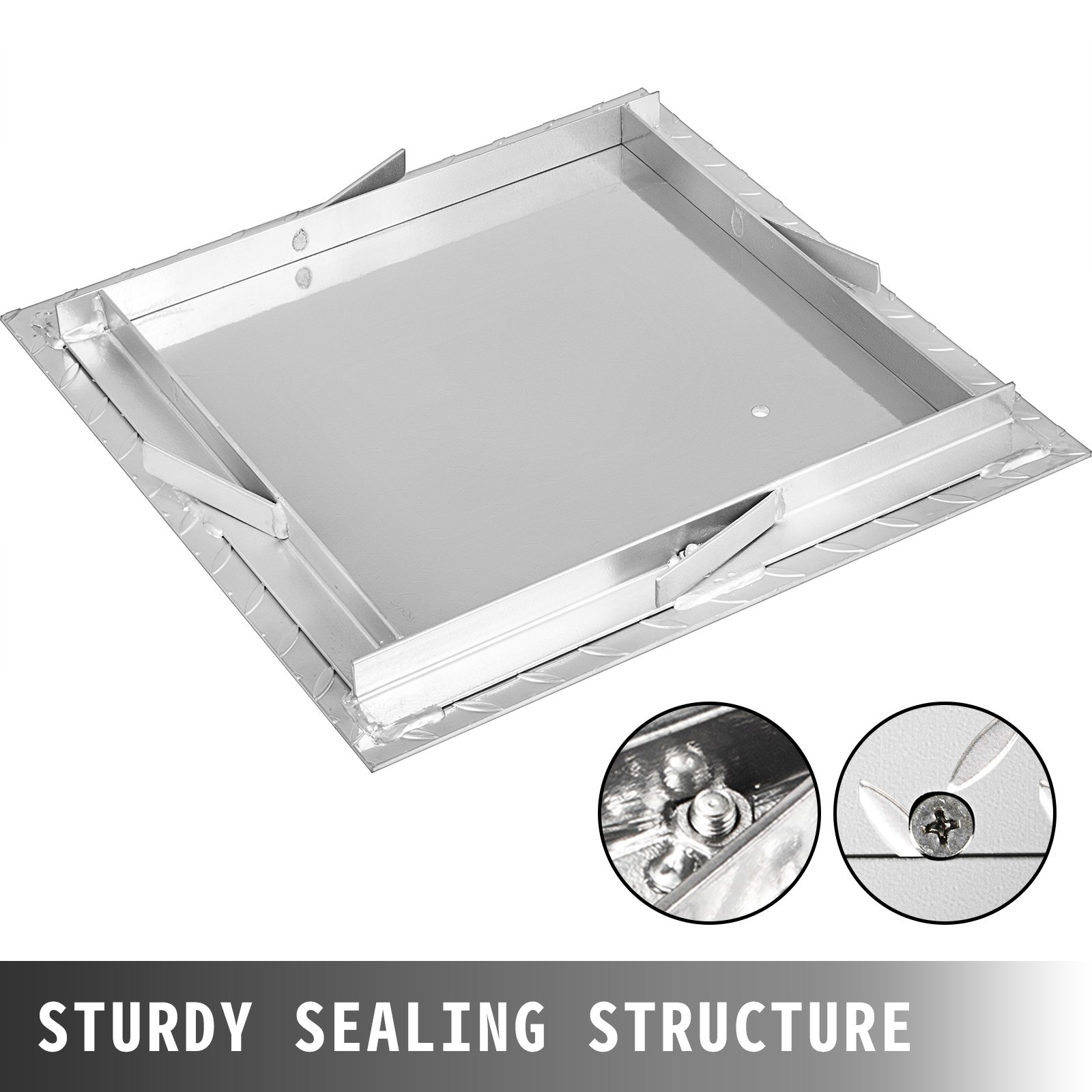 VEVOR Tapa para Arqueta 40 x 40 cm Tapa Pozo de Placa de Acero Galvanizado, Marco de 47 x 47 cm Cubierta Adecua Cisterna Tapa de Cisterna con Altura de 4 cm y Color Plata, para Piso Interior de Barco