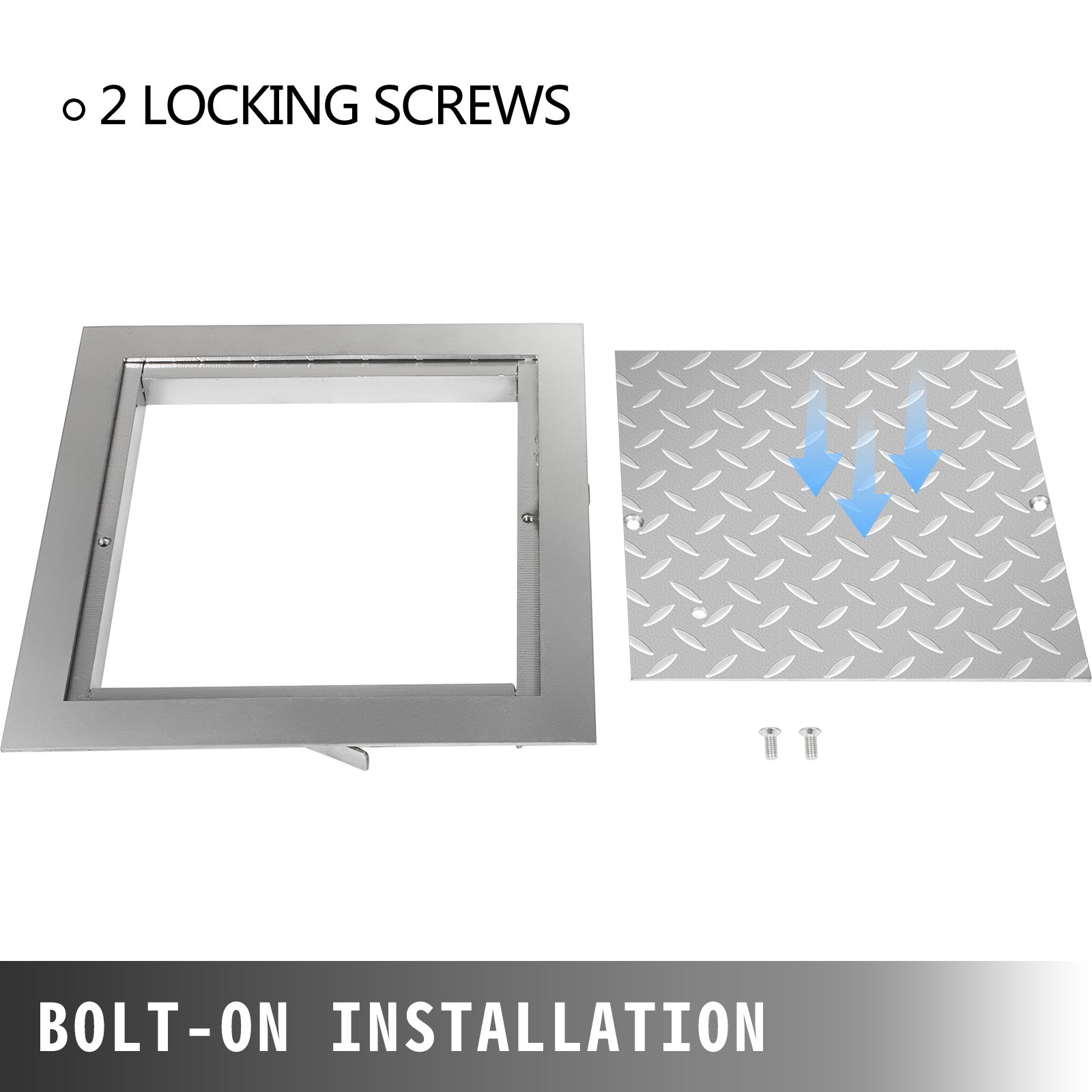 VEVOR Tapa para Arqueta 40 x 40 cm Tapa Pozo de Placa de Acero Galvanizado, Marco de 47 x 47 cm Cubierta Adecua Cisterna Tapa de Cisterna con Altura de 4 cm y Color Plata, para Piso Interior de Barco