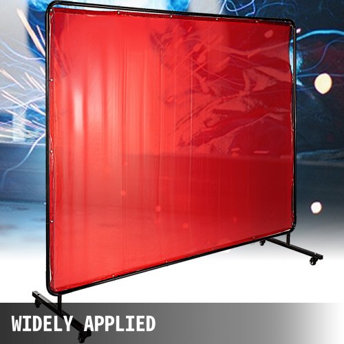 VEVOR Cortina de Soldadura 183 x 244 cm Cortina de Protección para Soldadura con 4 Ruedas, Material de Vinilo Resistente a Llamas, Cortina de Soldar con Alta Protección UV contra Chispas, Color Rojo