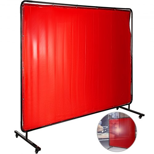 VEVOR Cortina de Soldadura 183 x 244 cm Cortina de Protección para Soldadura con 4 Ruedas, Material de Vinilo Resistente a Llamas, Cortina de Soldar con Alta Protección UV contra Chispas, Color Rojo