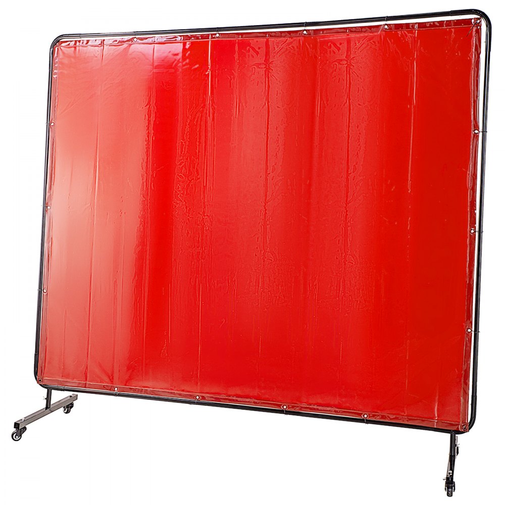 VEVOR Cortina de Soldadura 183 x 244 cm Cortina de Protección para Soldadura con 4 Ruedas, Material de Vinilo Resistente a Llamas, Cortina de Soldar con Alta Protección UV contra Chispas, Color Rojo