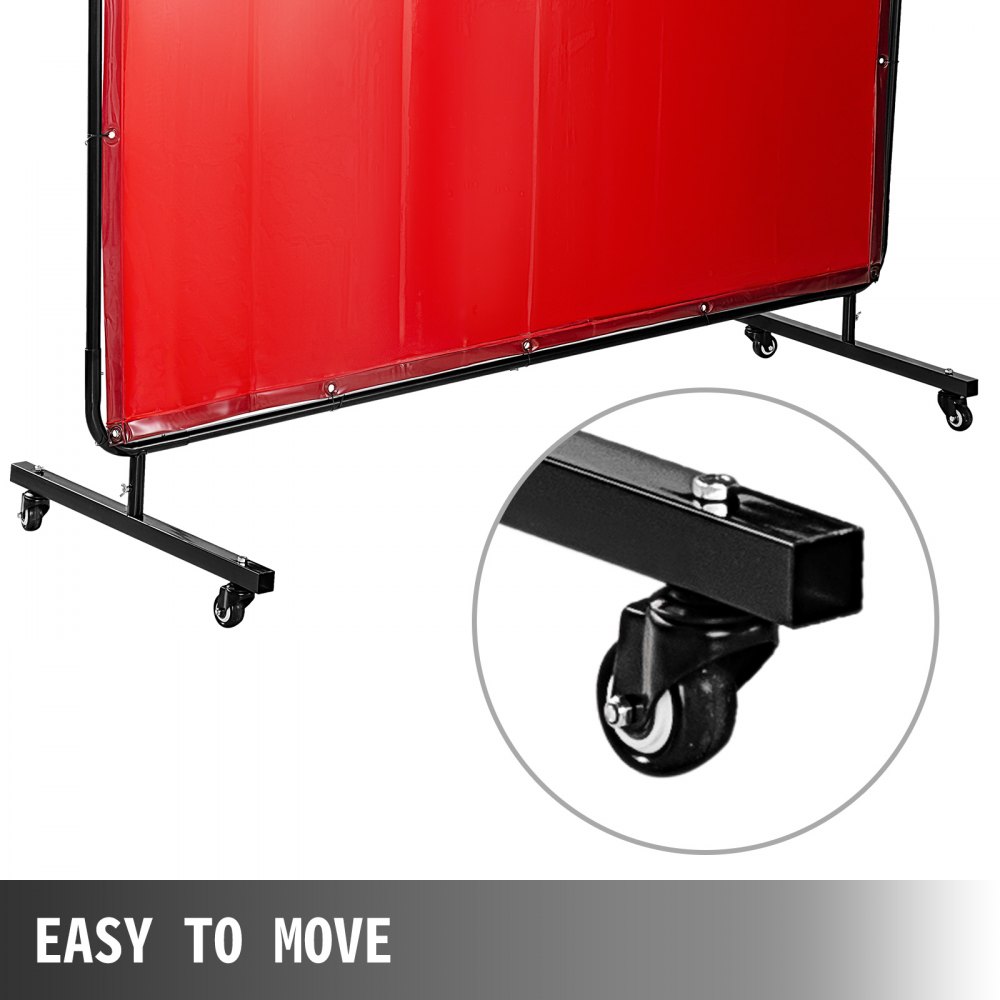 VEVOR Cortina de Soldadura 183 x 244 cm Cortina de Protección para Soldadura con 4 Ruedas, Material de Vinilo Resistente a Llamas, Cortina de Soldar con Alta Protección UV contra Chispas, Color Rojo