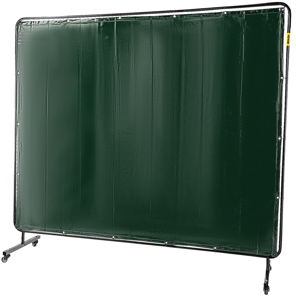 VEVOR Cortina de Soldadura 183x244 cm Cortina de Protección para Soldadura con 4 Ruedas, Material de Vinilo Resistente a Llamas Cortina de Soldar con Alta Protección contra Chispas, Color Verde Oscuro