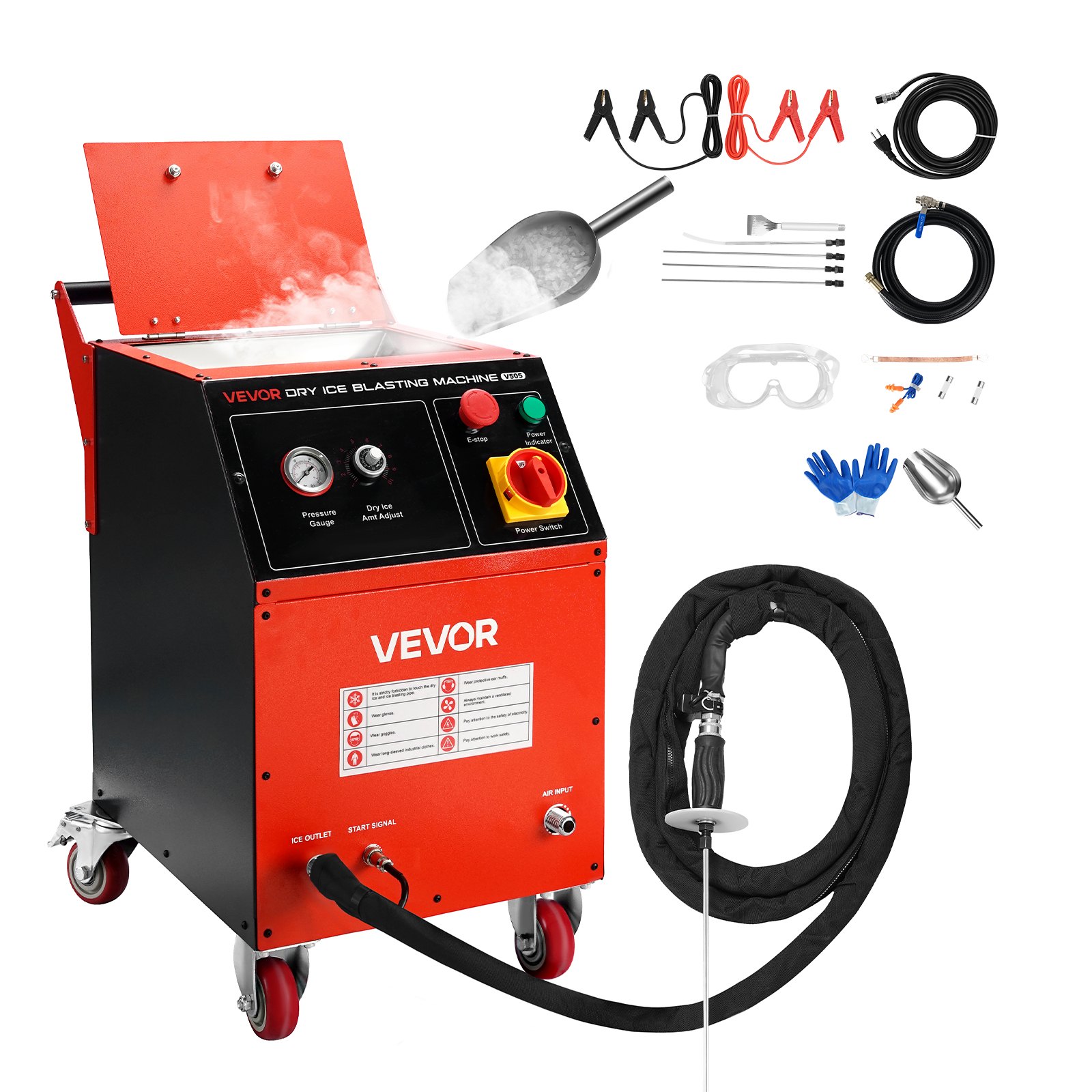 VEVOR Máquina de Limpieza con Hielo Seco, Capacidad de 5 kg, con 4 Boquillas, Presión y Cantidad de Hielo Seco Ajustables, para Aplicaciones Automotrices, Navales, de Aviación y Químicas, Negro