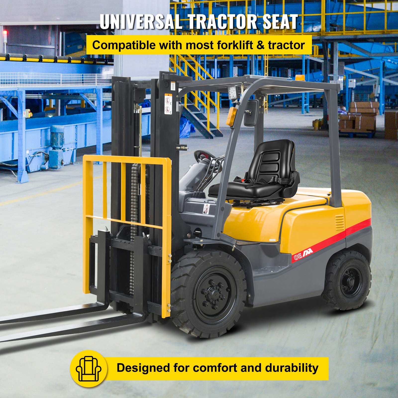VEVOR Asiento del Tractor 50,4x46,6x46,6 cm Asiento Acolchado Universal Material de PVC y Marco de Acero, Asiento de Tractor con Respaldo Aerodinámico 5 kg para Céspedes, Paisajes y Jardines, Negro