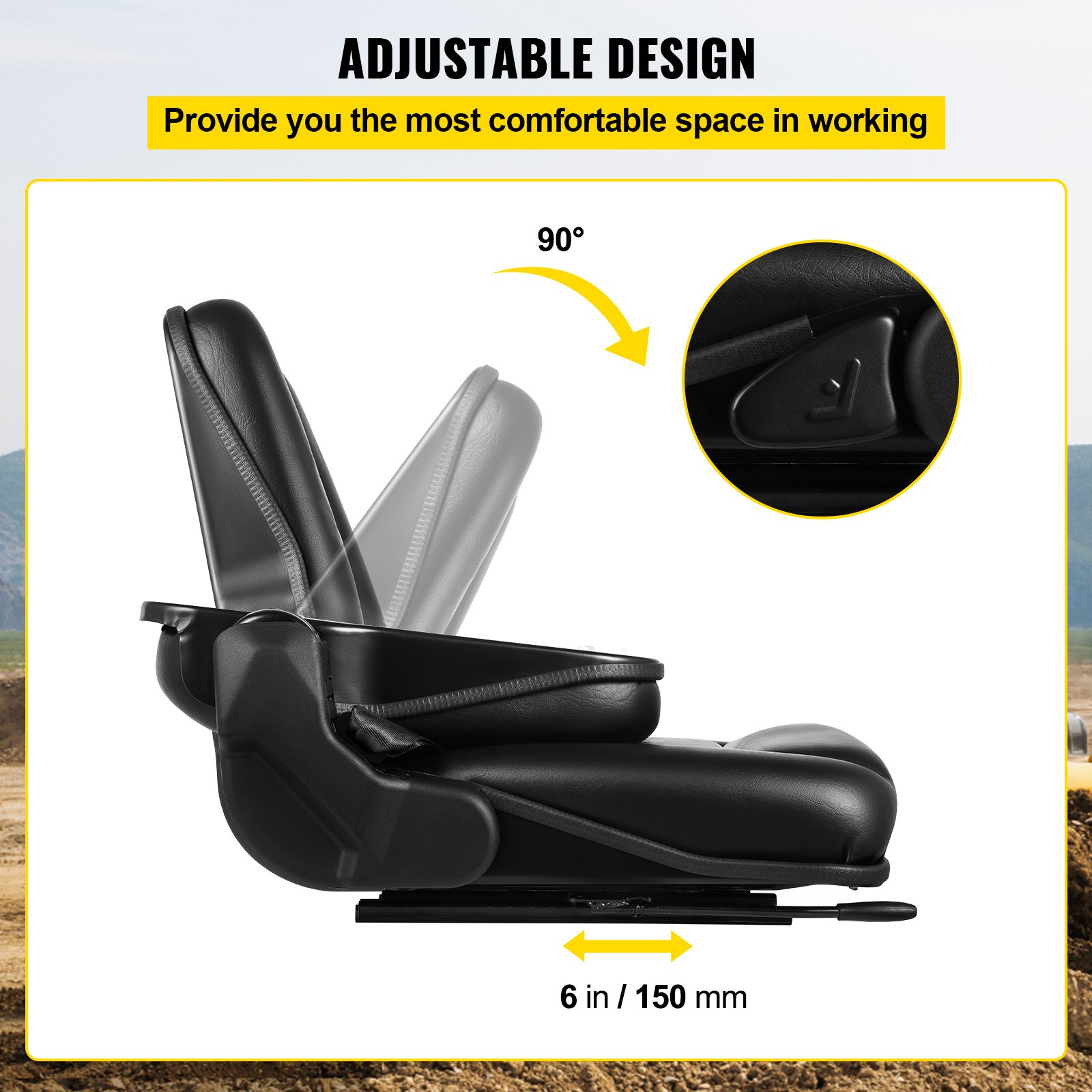 VEVOR Asiento del Tractor 50,4x46,6x46,6 cm Asiento Acolchado Universal Material de PVC y Marco de Acero, Asiento de Tractor con Respaldo Aerodinámico 5 kg para Céspedes, Paisajes y Jardines, Negro