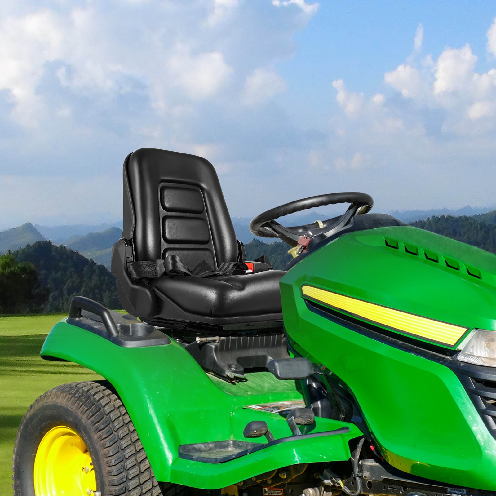 VEVOR Asiento del Tractor 50,4x46,6x46,6 cm Asiento Acolchado Universal Material de PVC y Marco de Acero, Asiento de Tractor con Respaldo Aerodinámico 5 kg para Céspedes, Paisajes y Jardines, Negro