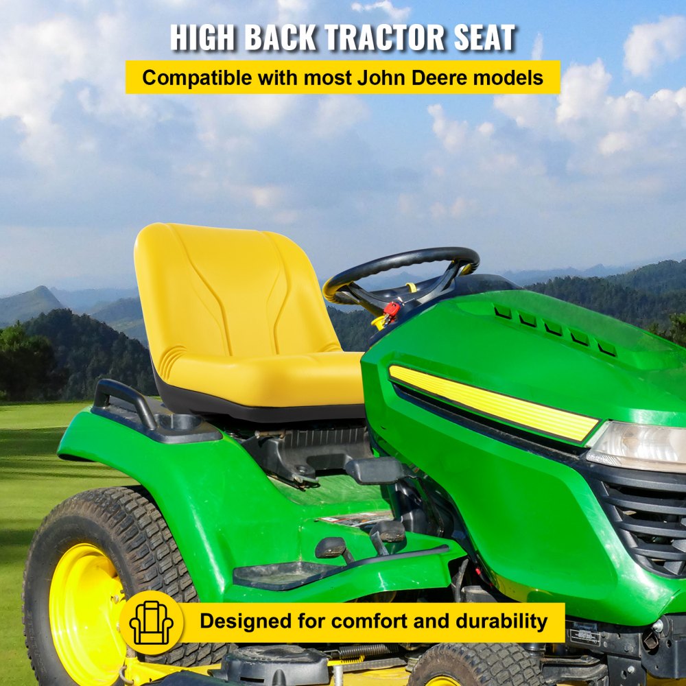 VEVOR Asiento del Tractor 46 x 52,7 x 39,3 cm Asiento Acolchado Universal Material de PVC y Marco de Acero, Asiento de Tractor con Respaldo Aerodinámico para Céspedes, Paisajes y Jardines, Amarillo