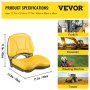 VEVOR Asiento del Tractor 45 x 55 x 45 cm Asiento Acolchado Universal Material de PVC y Marco de Acero, Asiento de Tractor con Respaldo Aerodinámico 5 kg para Céspedes, Paisajes y Jardines, Amarillo