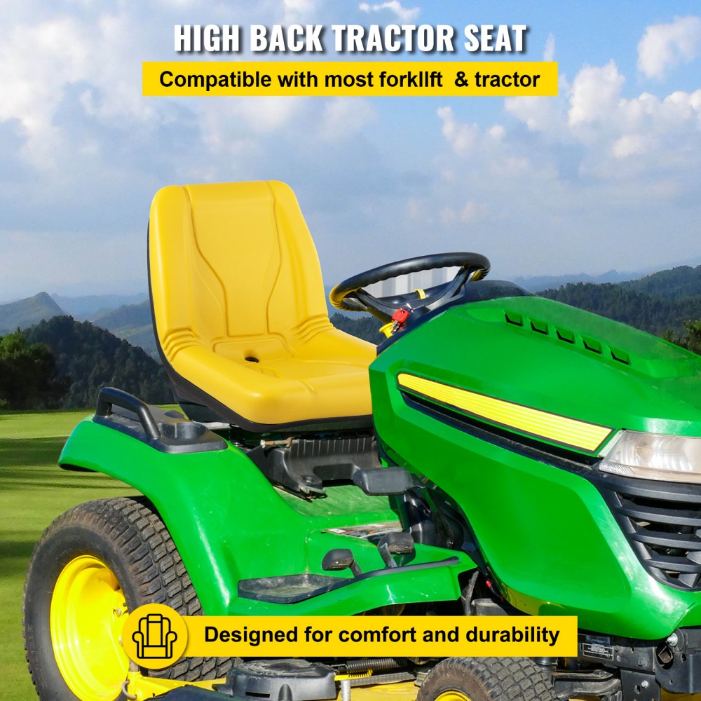 VEVOR Asiento del Tractor 46 x 52,2 x 47,7 cm Asiento Acolchado Universal Material de PVC y Marco de Acero, Asiento de Tractor con Respaldo Aerodinámico para Céspedes, Paisajes y Jardines, Amarillo