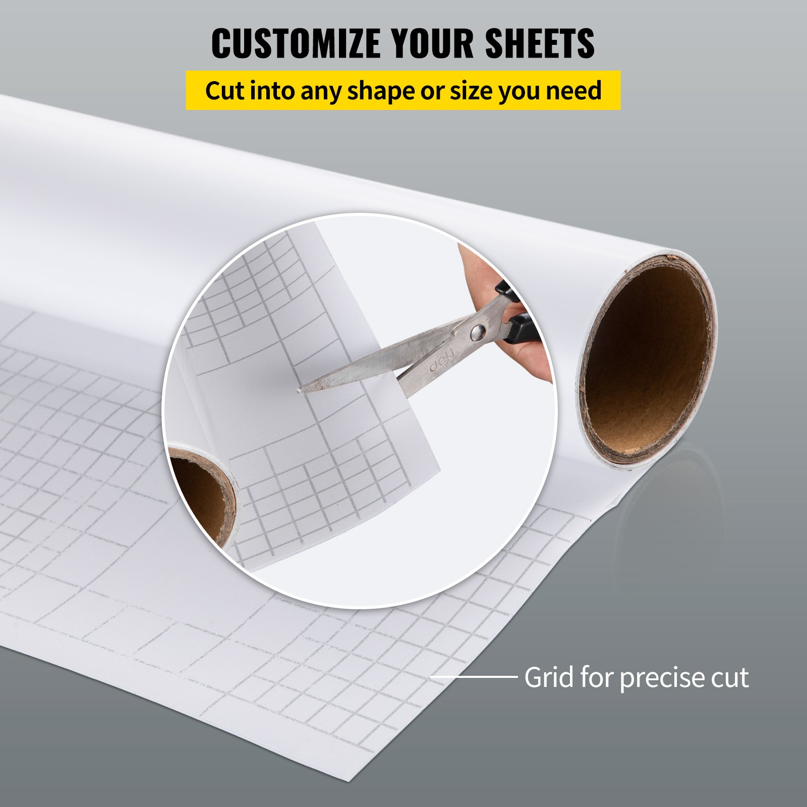VEVOR Pizarra Blanca Papel de Borrado en Seco 6x4 pies Pizarra Pared Adhesiva con 3 Marcadores Papel de Pizarra Blanca Gruesa Material de PET, Fácil de Escribir y Borrar para Oficina, Hogar o Escuela