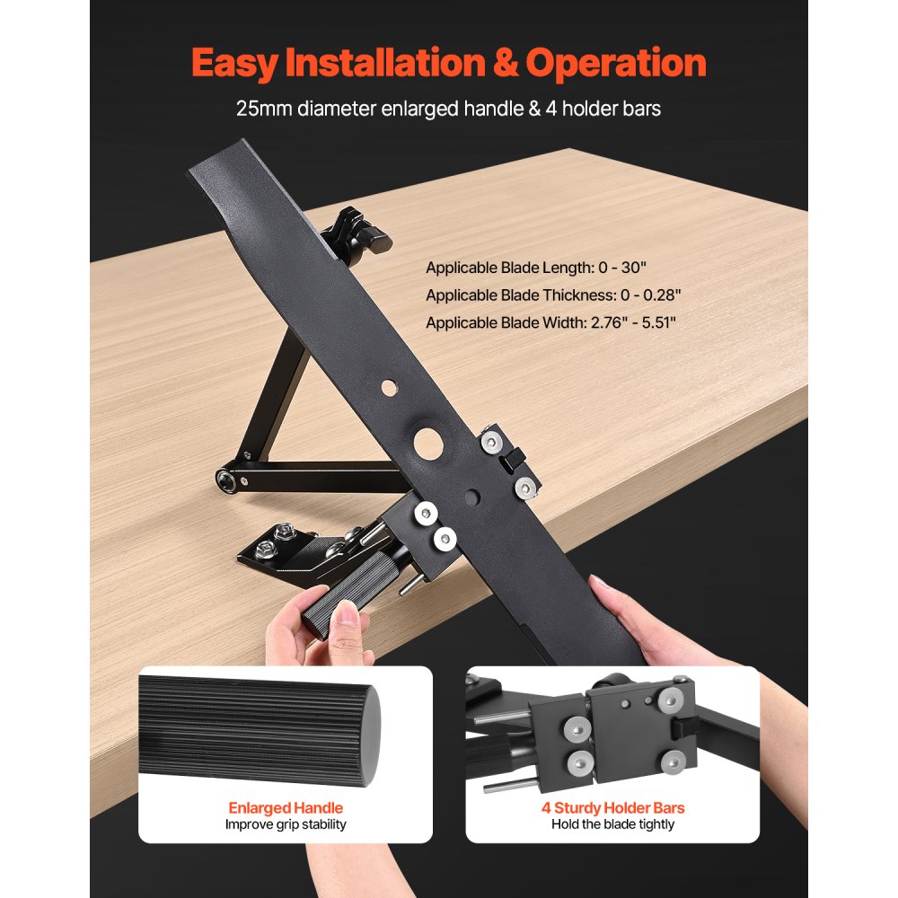 VEVOR Afilador de Cuchillas para Cortacésped Ajustable de 15° a 45° con 4 Pines Adaptadores Diseño de Rodamiento de Bolas Mango Ampliado de 25 mm Compatible con la Mayoría de Amoladoras Angulares