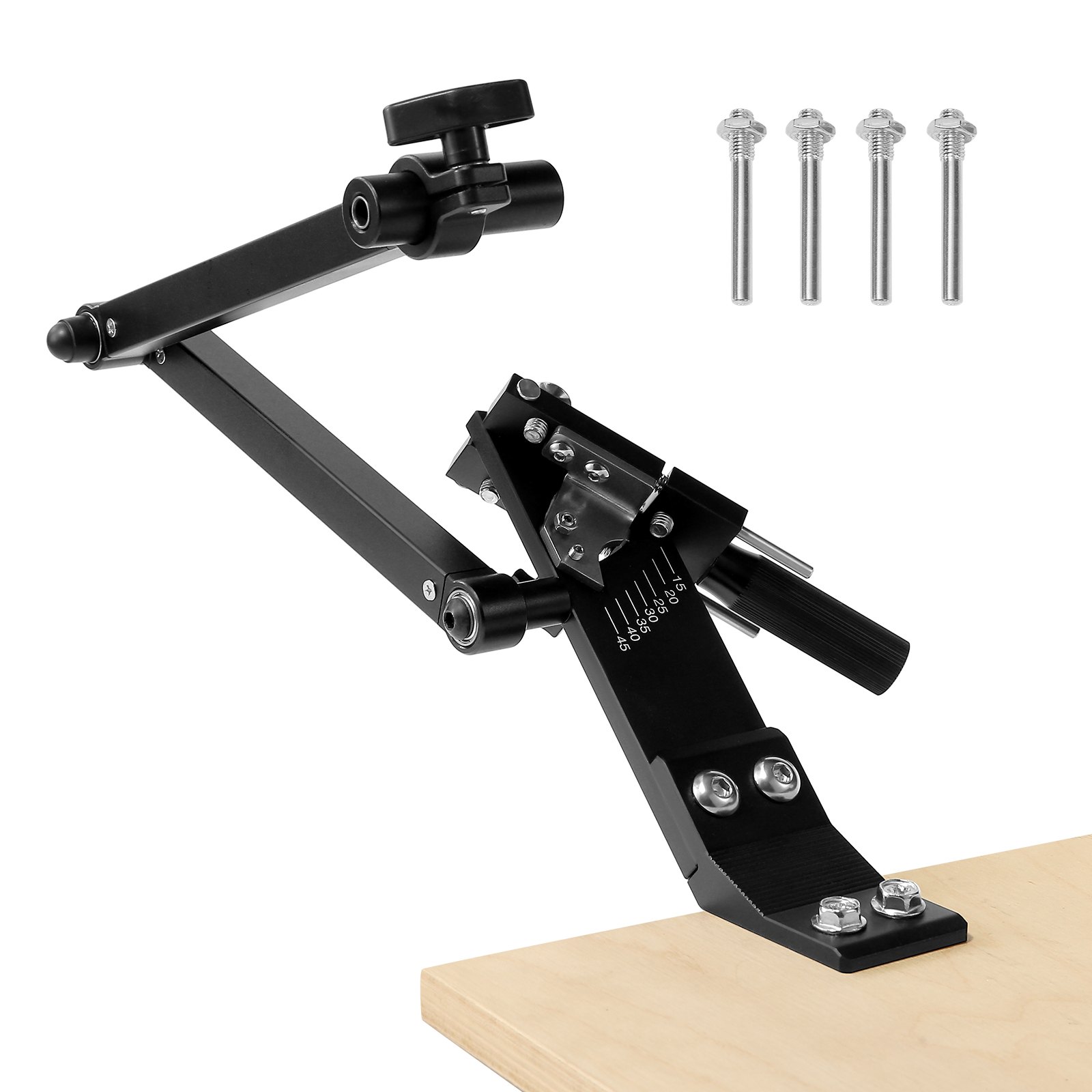 VEVOR Afilador de Cuchillas para Cortacésped Ajustable de 15° a 45° con 4 Pines Adaptadores Diseño de Rodamiento de Bolas Mango Ampliado de 25 mm Compatible con la Mayoría de Amoladoras Angulares