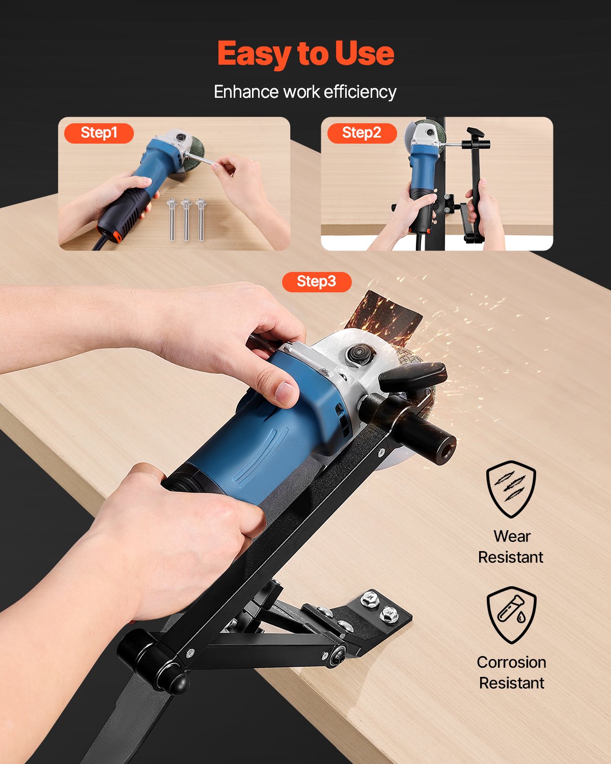 VEVOR Afilador de Cuchillas para Cortacésped Ajustable de 15° a 45° con 4 Pines Adaptadores Diseño de Rodamiento de Bolas Mango Ampliado de 25 mm Compatible con la Mayoría de Amoladoras Angulares
