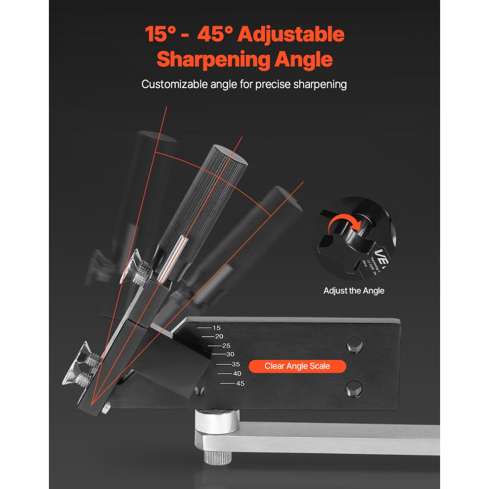 VEVOR Afilador de Cuchillas para Cortacésped con Equilibrador Ajustable de 15°-45° 4 Pines Adaptadores Rodamientos de Bolas Mango Ampliado de 25 mm Compatible con la Mayoría de Amoladoras Angulares